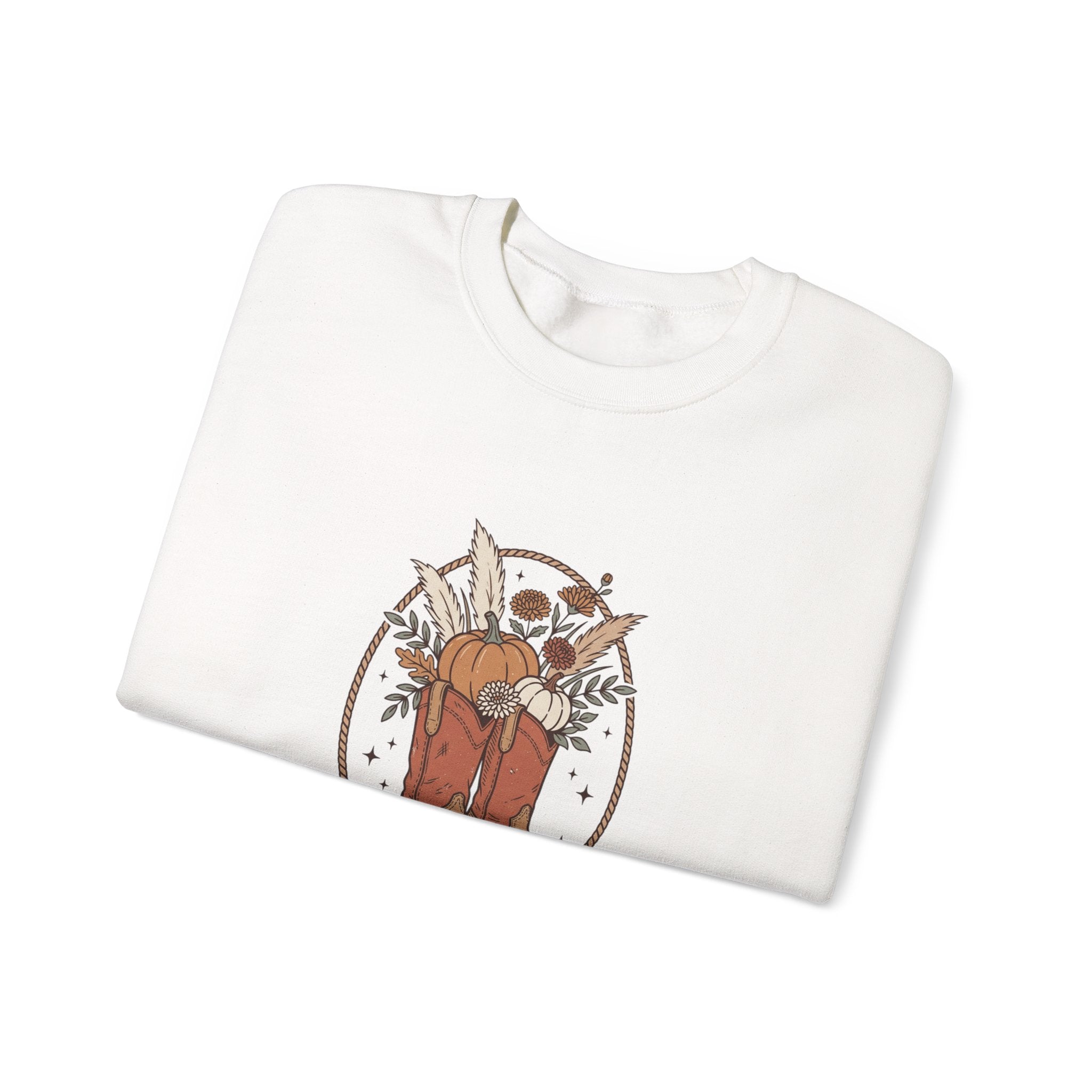 Boot Scootin' into Fall Pumpkin Crewneck Sweatshirt | Western Fall Aesthetic