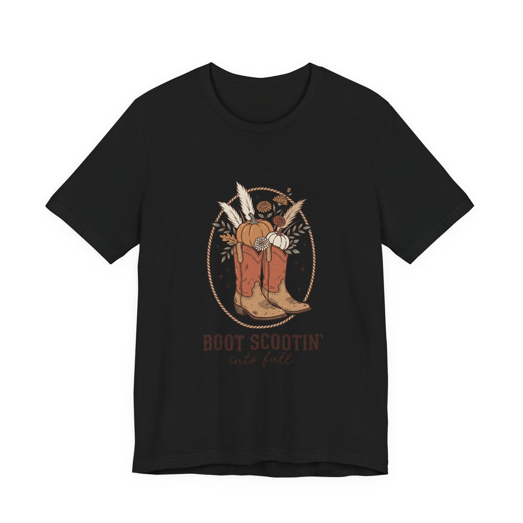 Boot Scootin' into Fall Tee | Pumpkin, Cowboy Boots, Fall Aesthetic
