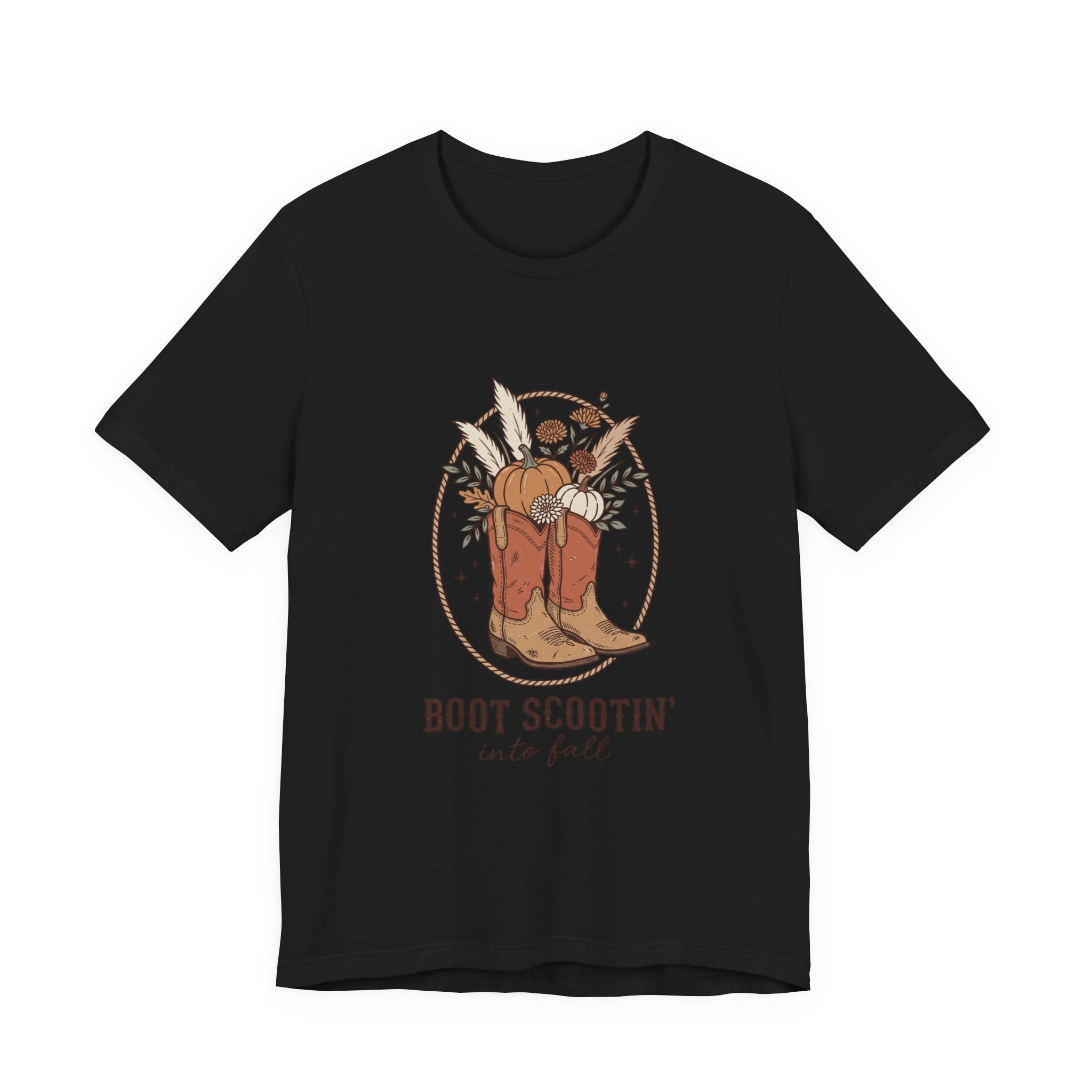 Boot Scootin' into Fall Tee | Pumpkin, Cowboy Boots, Fall Aesthetic