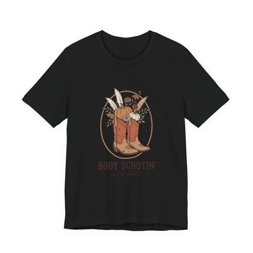 Boot Scootin' into Fall Tee | Pumpkin, Cowboy Boots, Fall Aesthetic