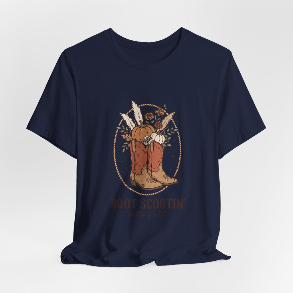 Boot Scootin' into Fall Tee | Pumpkin, Cowboy Boots, Fall Aesthetic