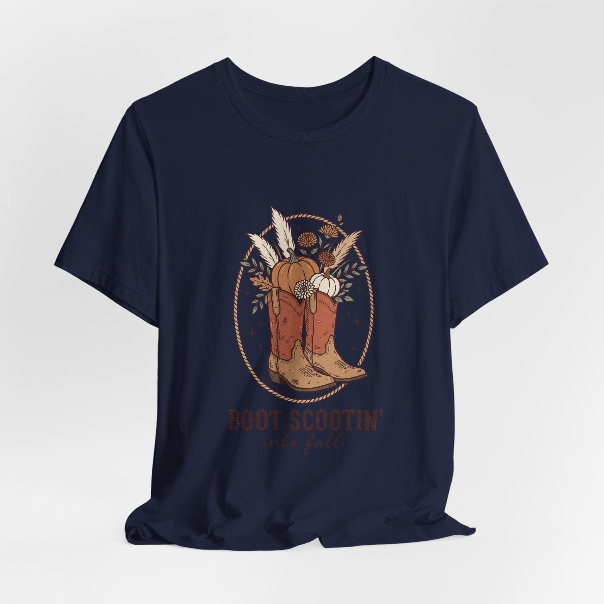 Boot Scootin' into Fall Tee | Pumpkin, Cowboy Boots, Fall Aesthetic