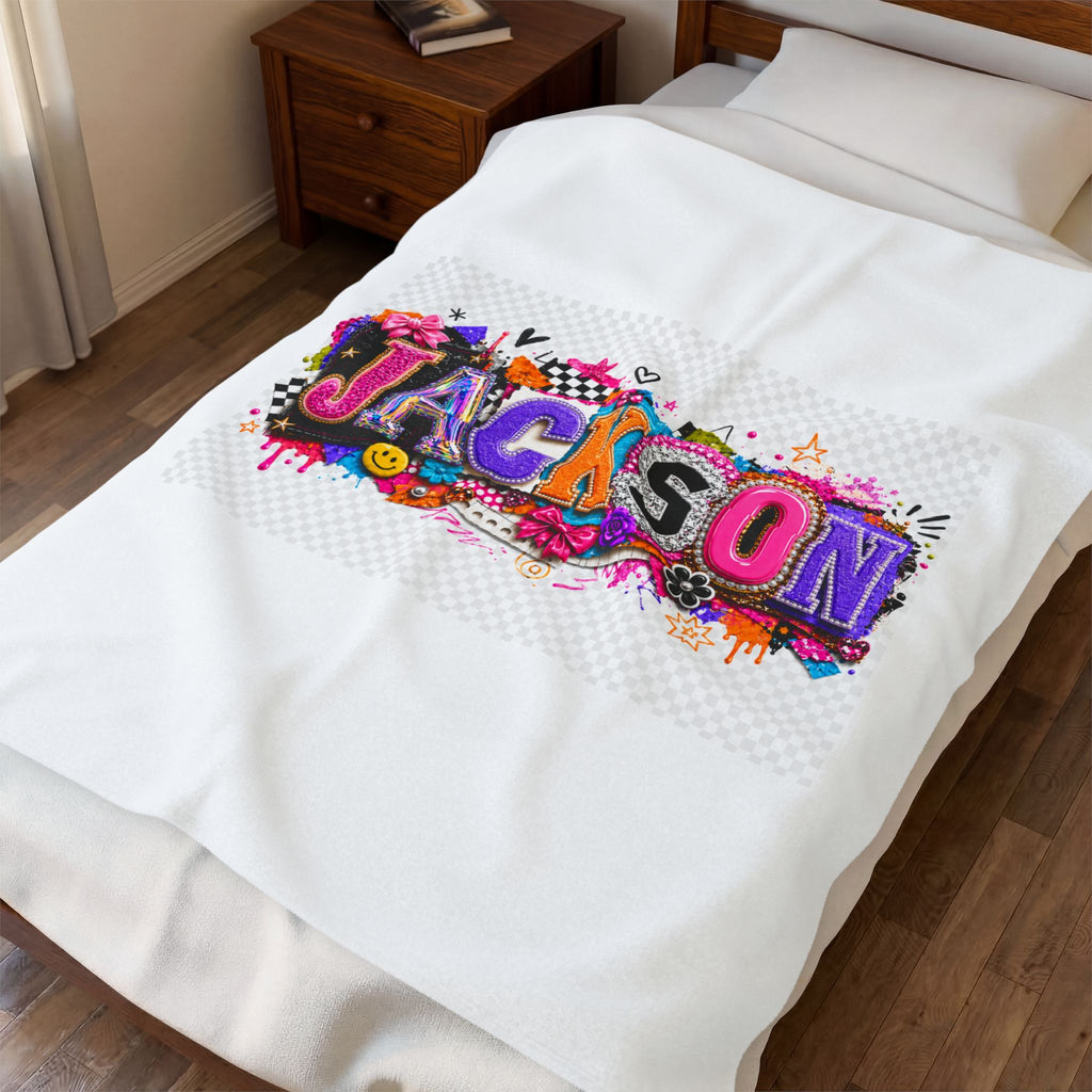 Personalized 'Jackson' Velveteen Plush Blanket — Colorful Graffiti Name Throw