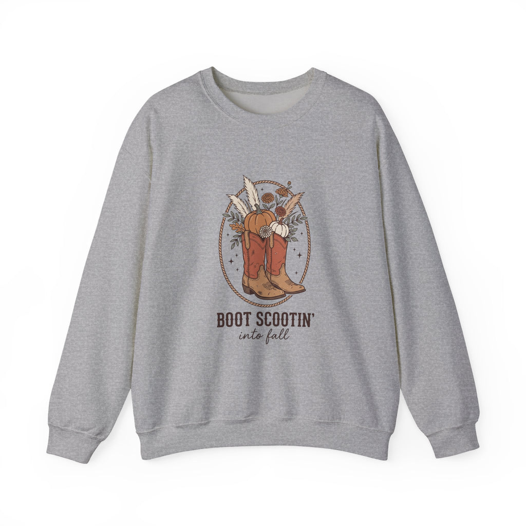 Boot Scootin' into Fall Pumpkin Crewneck Sweatshirt | Western Fall Aesthetic
