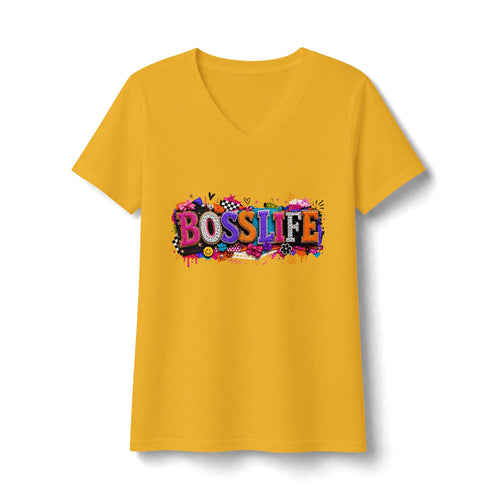 BOSS LIFE V-Neck Tee — Colorful Graffiti Graphic Women's Shirt