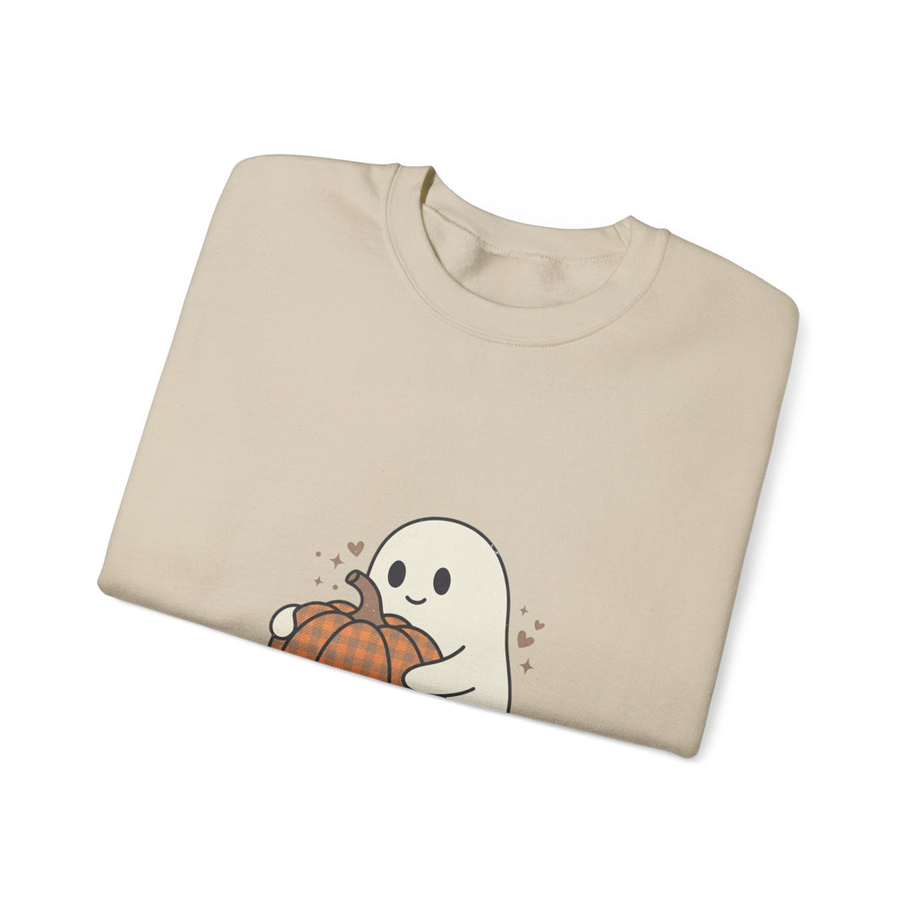 Cute Ghost Holding Pumpkin Sweatshirt | Pumpkin Halloween Fall Aesthetic