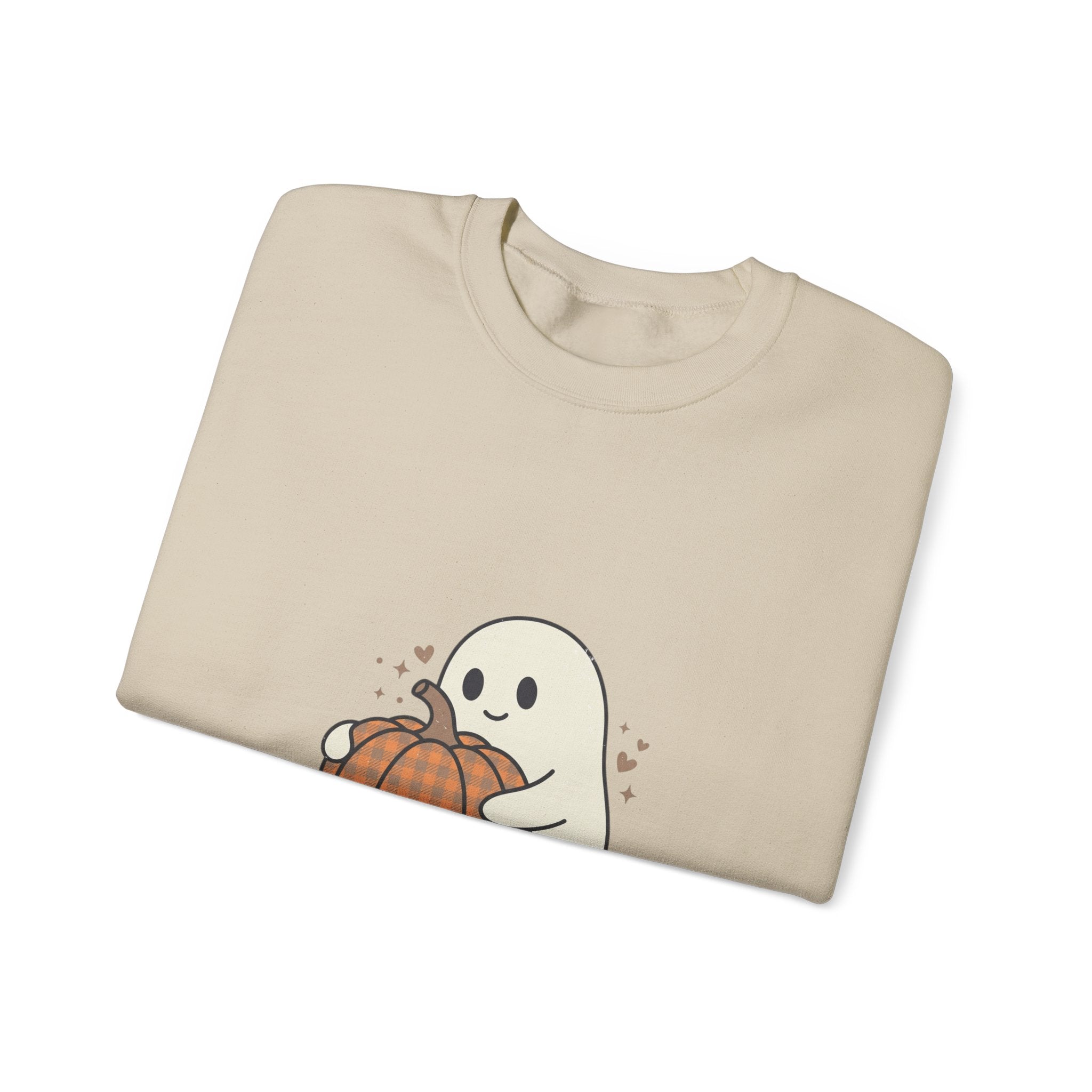 Cute Ghost Holding Pumpkin Sweatshirt | Pumpkin Halloween Fall Aesthetic