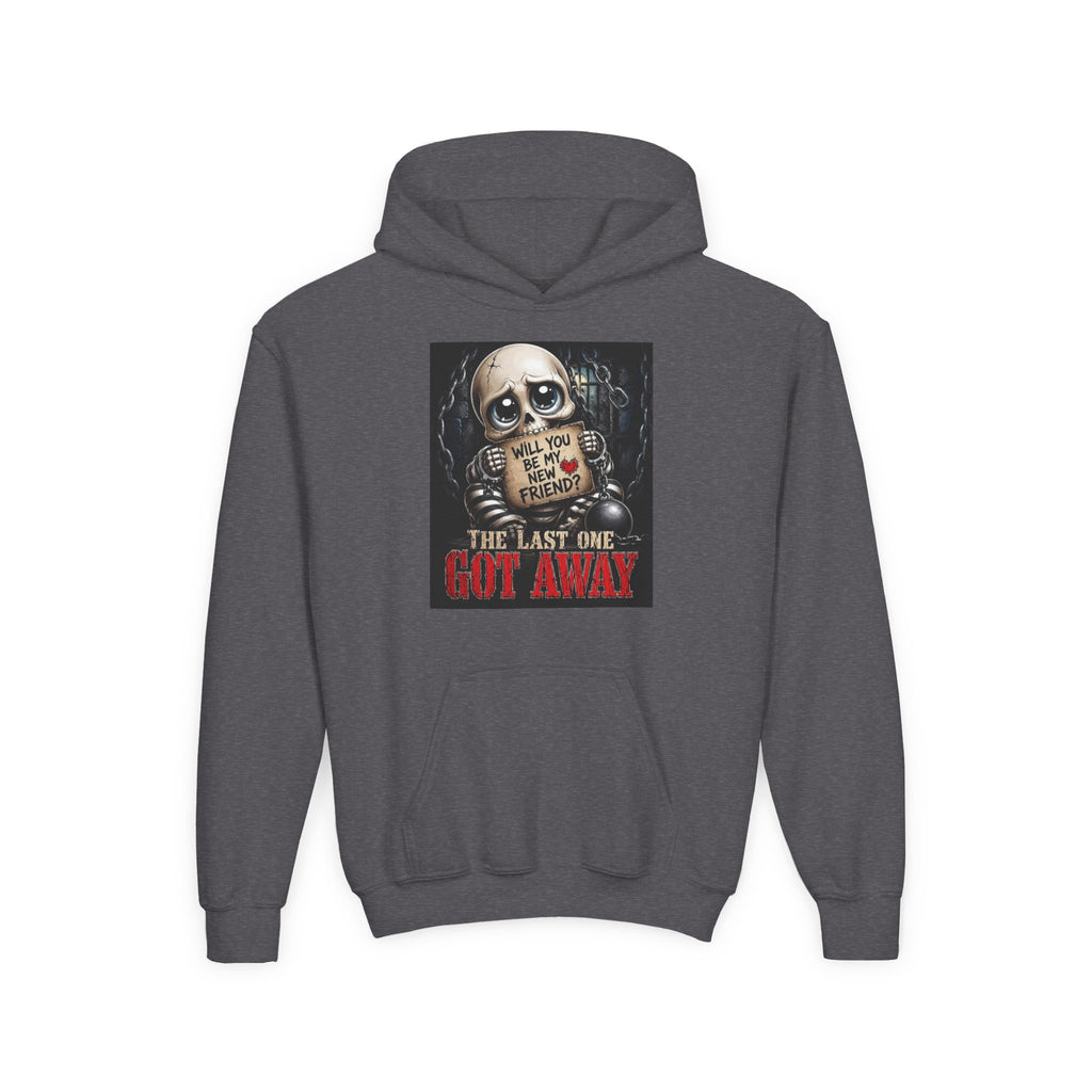 Youth Hoodie — Creepy Skeleton 'Will You Be My Friend?' Horror Graphic