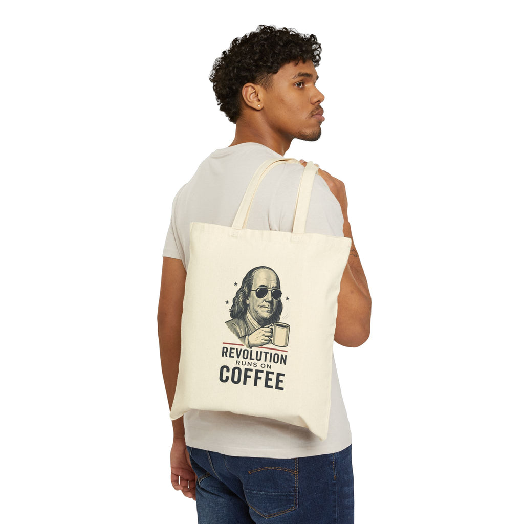 Revolution Runs on Coffee Tote | Founding Daddies, Vintage Patriotic Graphic