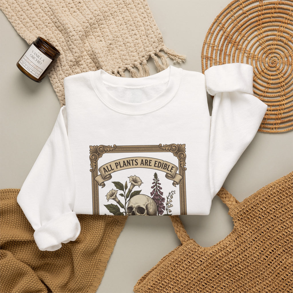 All Plants Are Edible Crewneck Sweatshirt | Vintage Botanical, Dark Nature Humor