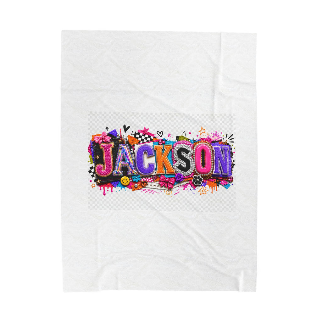 Personalized 'Jackson' Velveteen Plush Blanket — Colorful Graffiti Name Throw
