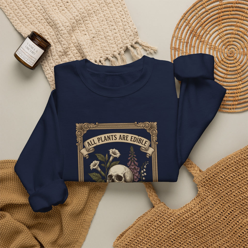 All Plants Are Edible Crewneck Sweatshirt | Vintage Botanical, Dark Nature Humor