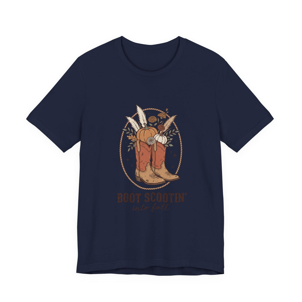 Boot Scootin' into Fall Tee | Pumpkin, Cowboy Boots, Fall Aesthetic