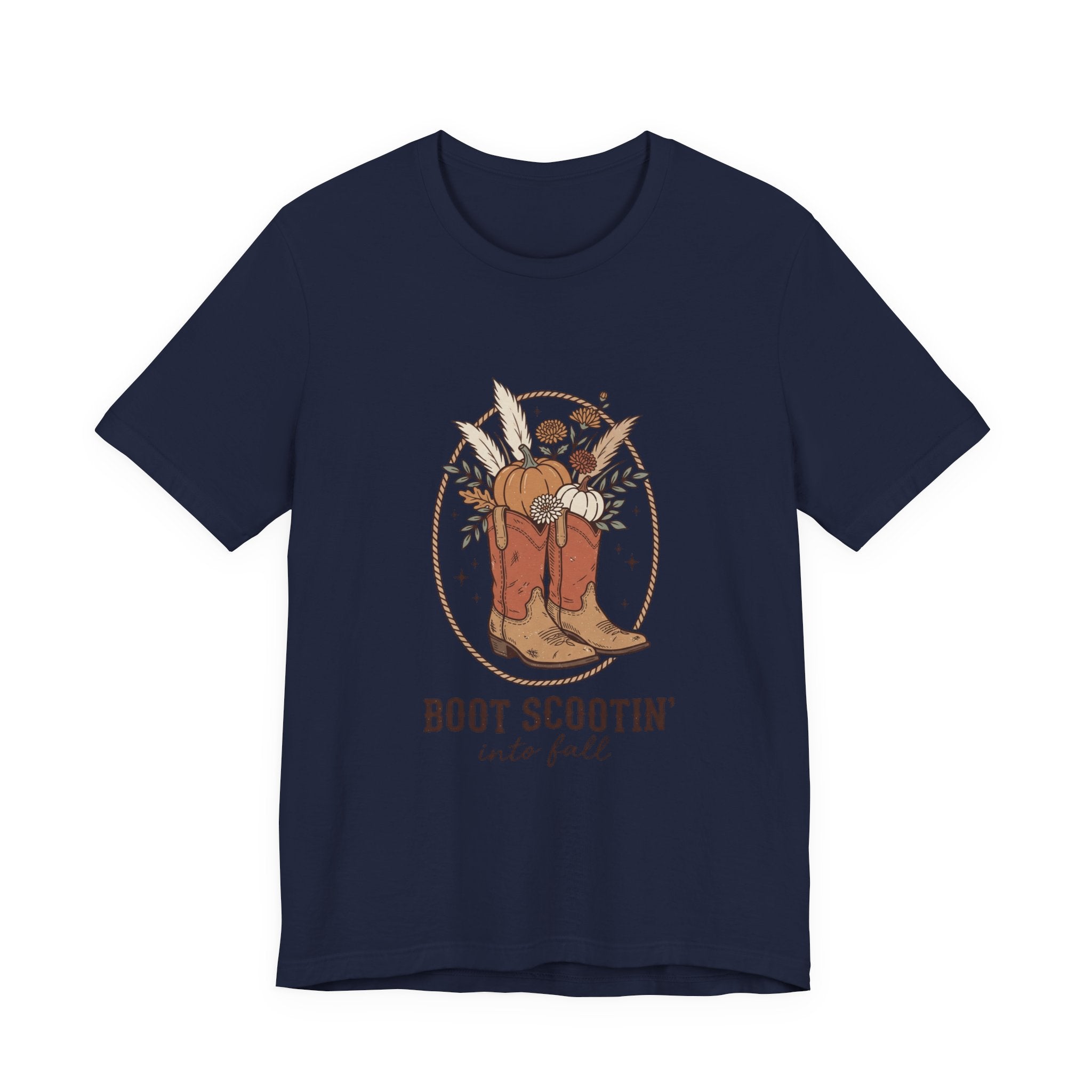 Boot Scootin' into Fall Tee | Pumpkin, Cowboy Boots, Fall Aesthetic