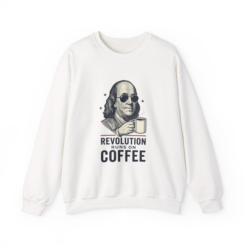 Revolution Runs on Coffee Crewneck Sweatshirt | Founding Daddies Americana, Vintage Portrait Tee