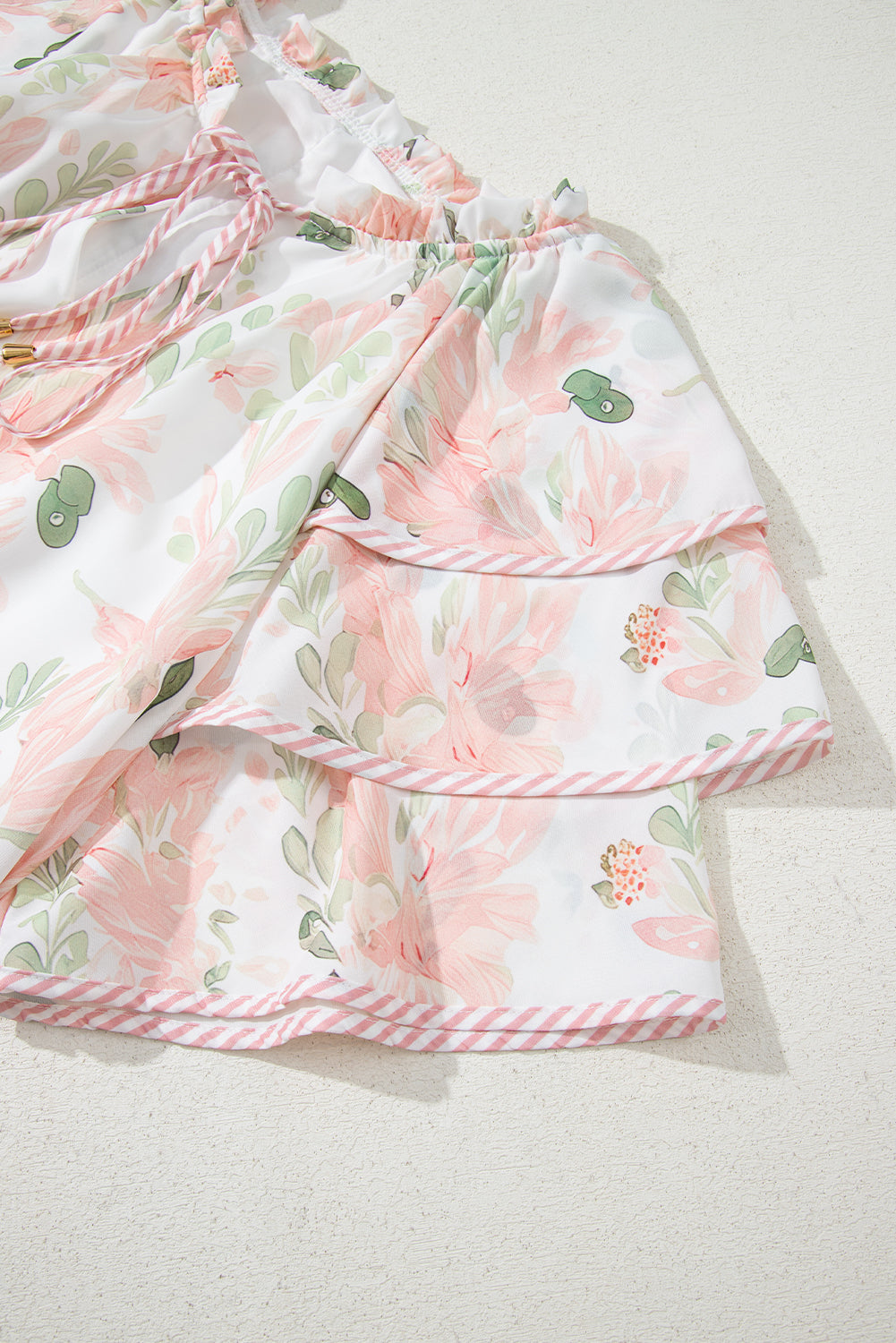 Pink Plus Size Floral Print Striped Detail Short Summer Dress