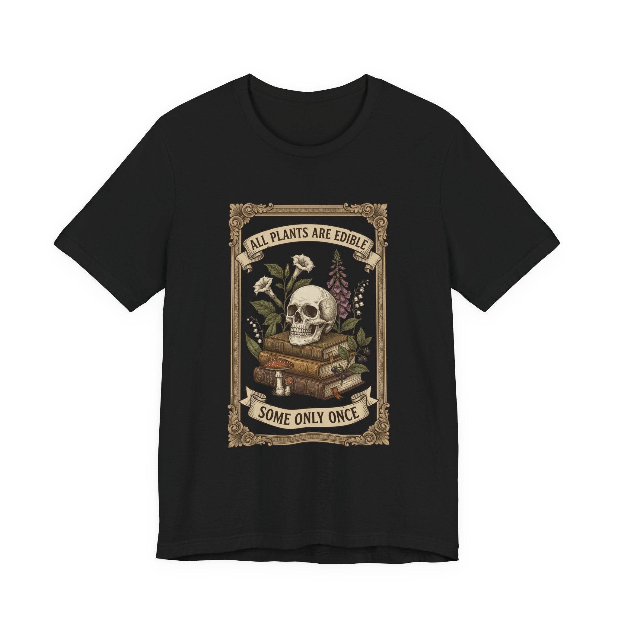 All Plants Are Edible Tee | Vintage Botanical Skull, Forager Mycology Humor