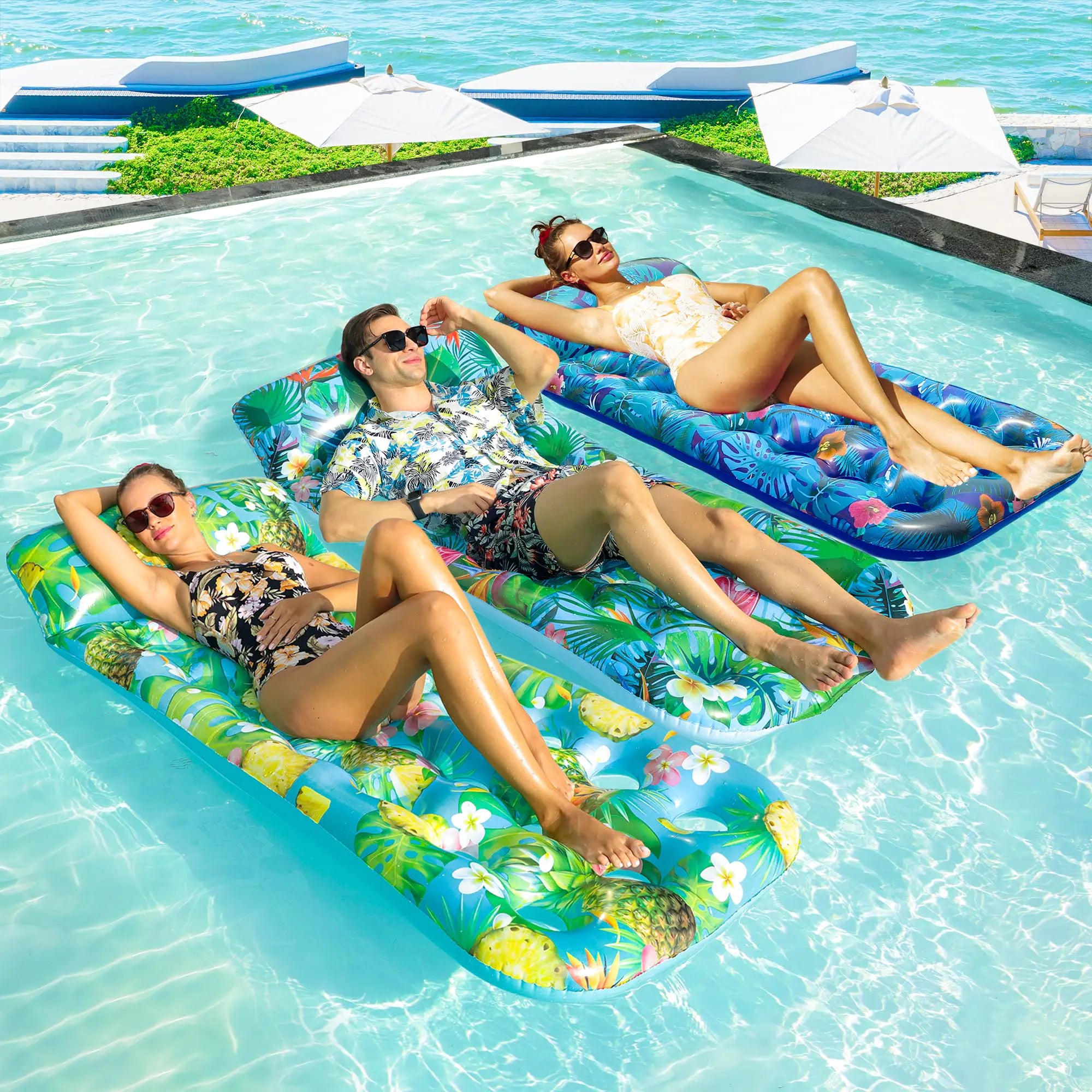 3 Pack Pool Floats Adult - FindUWill Inflatable Tanning Pool Lounger with Headrest Large Pool Float Floaties for Summer Party Floating Beach Floaties Lake Float for Swimming Water Toys for Vacation