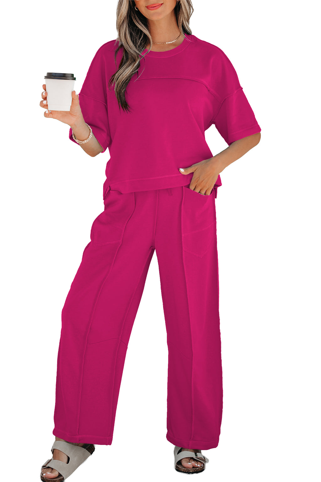 Racing Red Drop Shoulder Boxy Tee and Barrel Pants Set