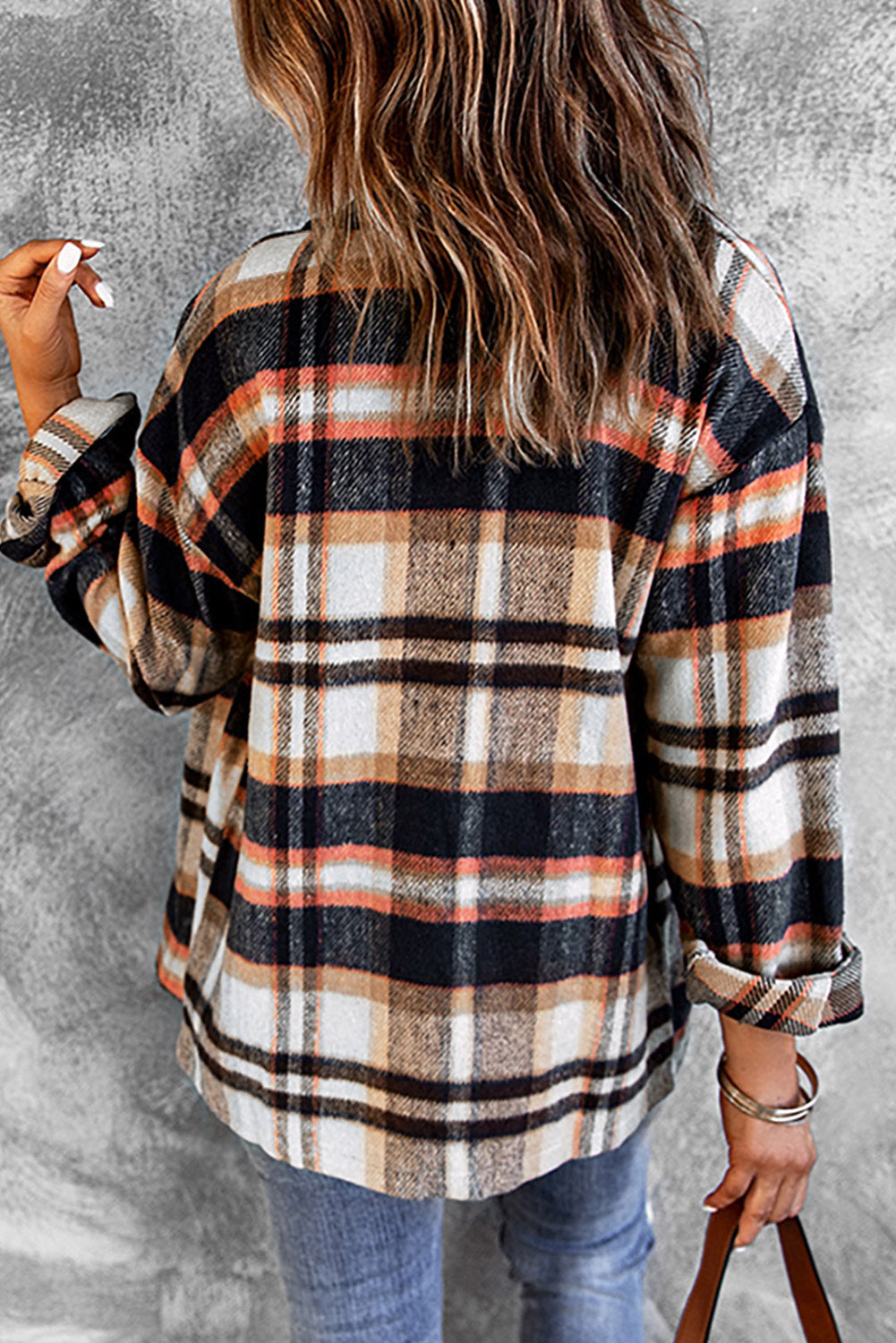 Khaki Geometric Plaid Print Pocketed Shacket